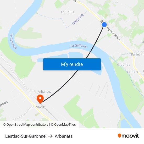 Lestiac-Sur-Garonne to Arbanats map