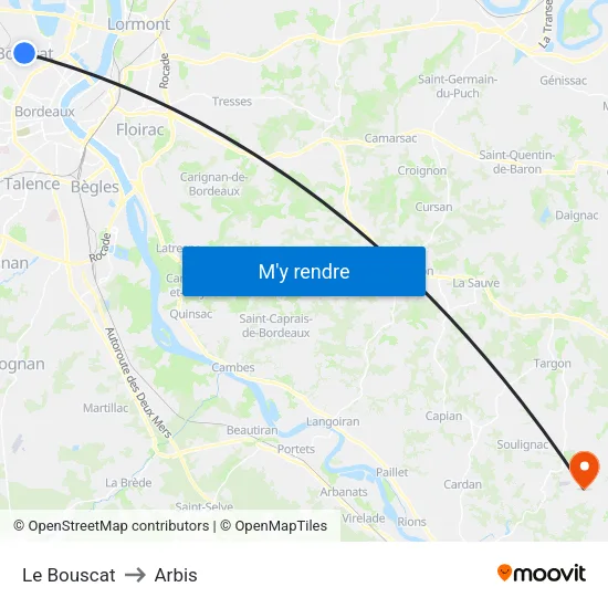 Le Bouscat to Arbis map
