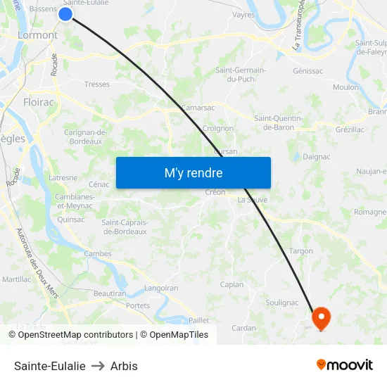 Sainte-Eulalie to Arbis map
