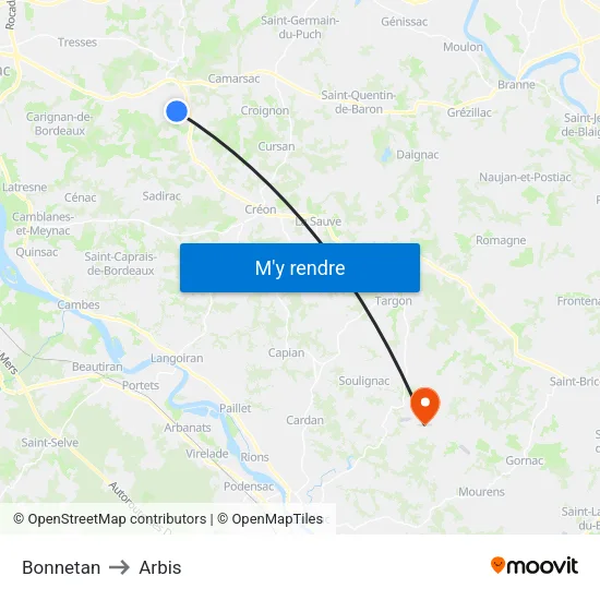 Bonnetan to Arbis map