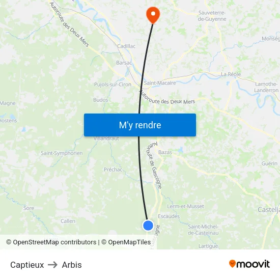 Captieux to Arbis map