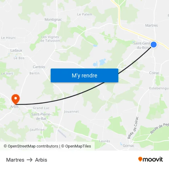 Martres to Arbis map