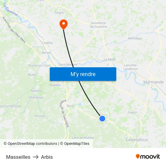 Masseilles to Arbis map