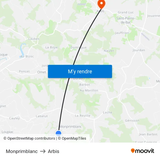 Monprimblanc to Arbis map