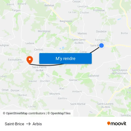 Saint-Brice to Arbis map