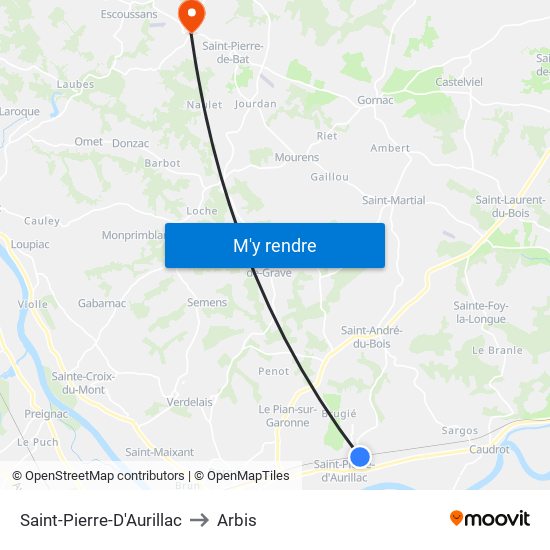 Saint-Pierre-D'Aurillac to Arbis map