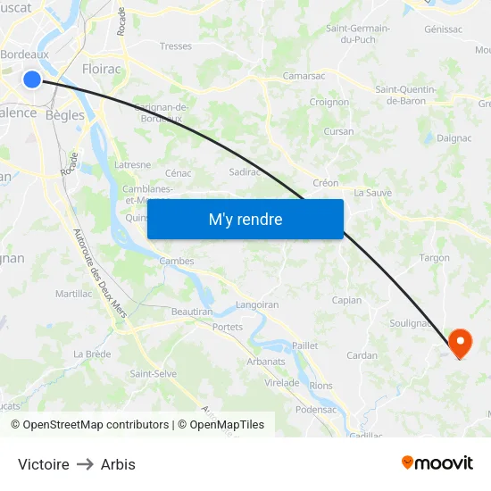 Victoire to Arbis map