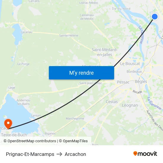 Prignac-Et-Marcamps to Arcachon map