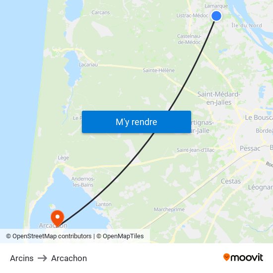 Arcins to Arcachon map