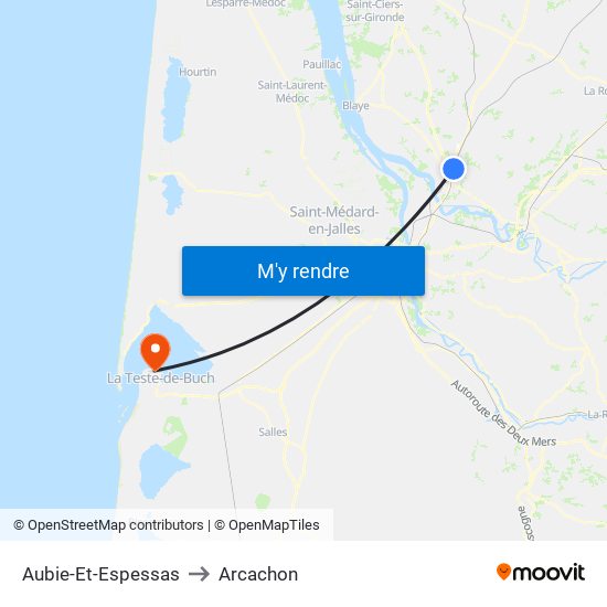 Aubie-Et-Espessas to Arcachon map