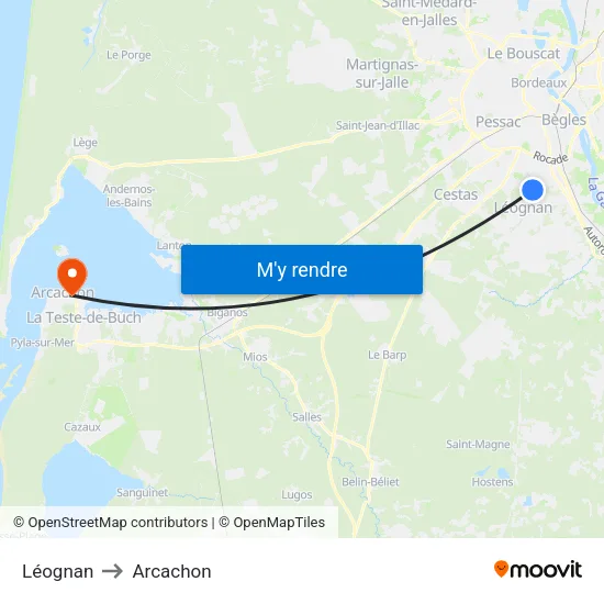 Léognan to Arcachon map