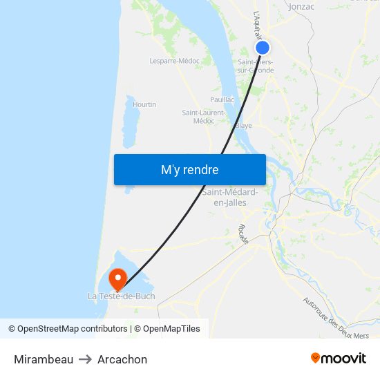 Mirambeau to Arcachon map