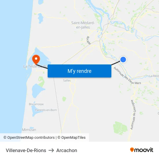 Villenave-De-Rions to Arcachon map