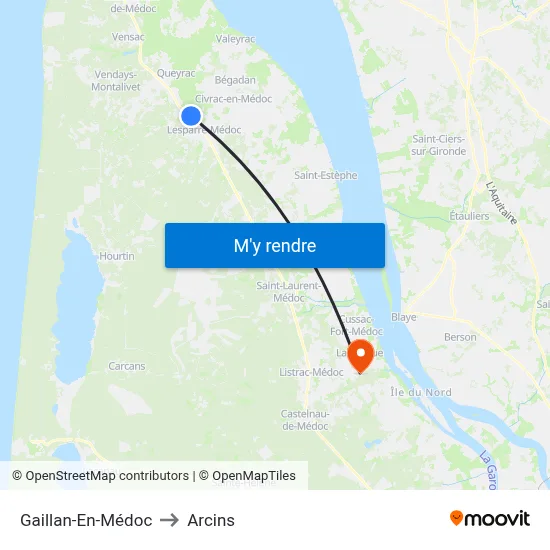 Gaillan-En-Médoc to Arcins map