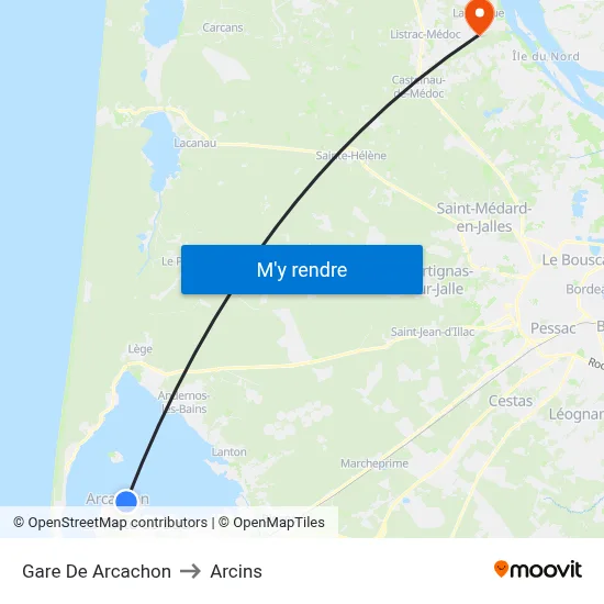 Gare De Arcachon to Arcins map