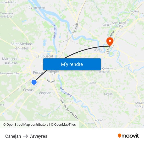 Canejan to Arveyres map