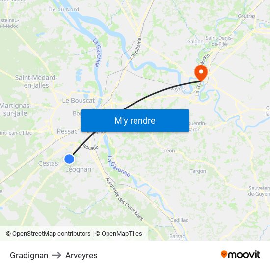 Gradignan to Arveyres map