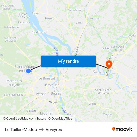 Le Taillan-Medoc to Arveyres map