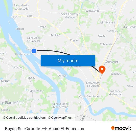 Bayon-Sur-Gironde to Aubie-Et-Espessas map