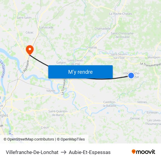 Villefranche-De-Lonchat to Aubie-Et-Espessas map