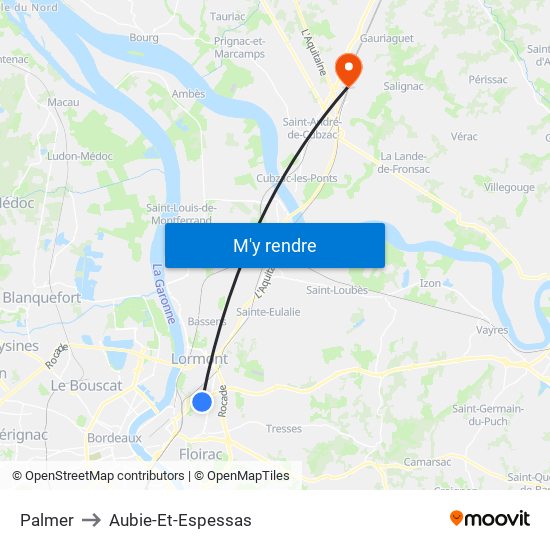 Palmer to Aubie-Et-Espessas map