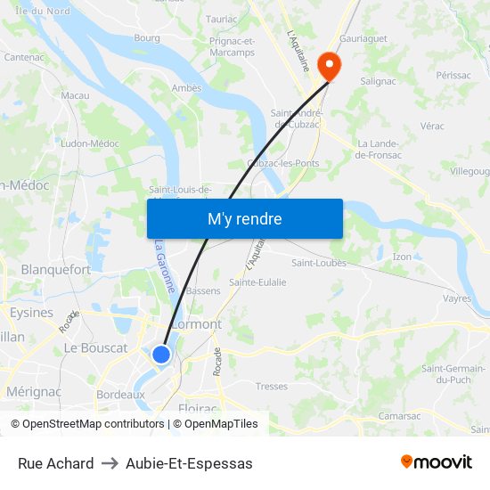 Rue Achard to Aubie-Et-Espessas map