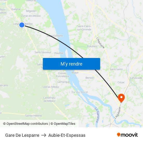 Gare De Lesparre to Aubie-Et-Espessas map