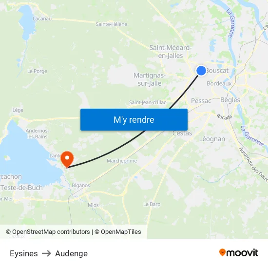 Eysines to Audenge map