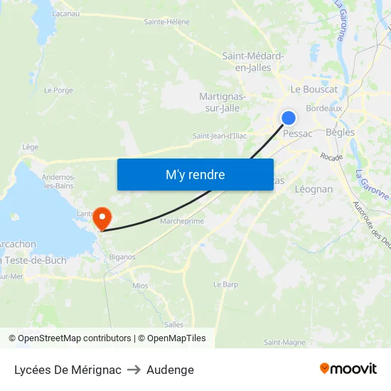 Lycées De Mérignac to Audenge map