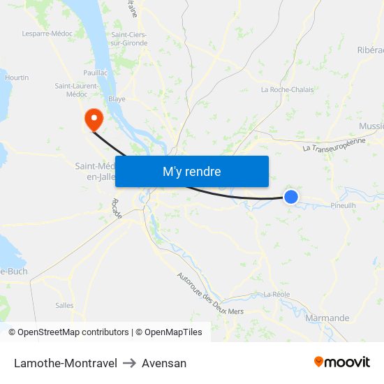 Lamothe-Montravel to Avensan map