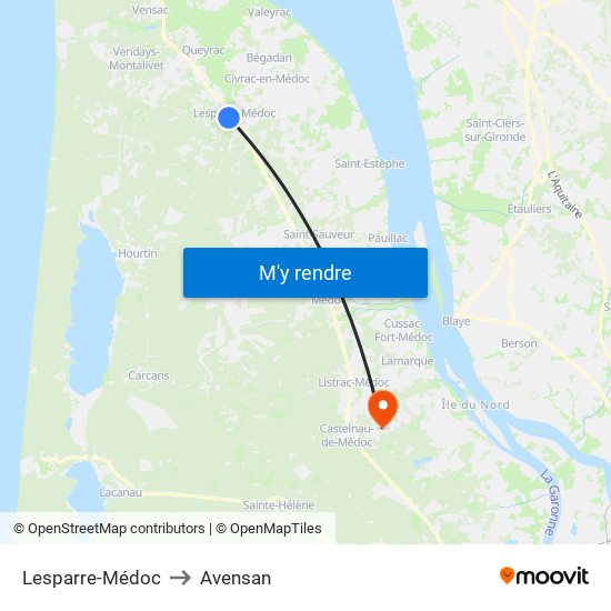 Lesparre-Médoc to Avensan map