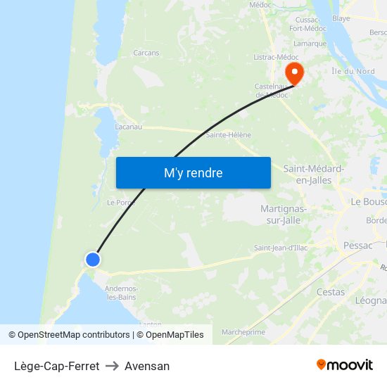 Lège-Cap-Ferret to Avensan map
