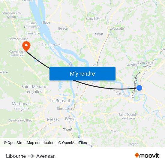 Libourne to Avensan map