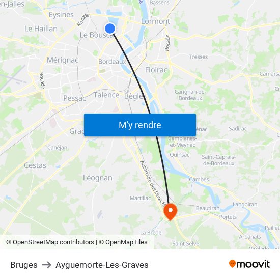 Bruges to Ayguemorte-Les-Graves map