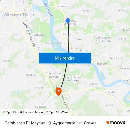 Camblanes-Et-Meynac to Ayguemorte-Les-Graves map