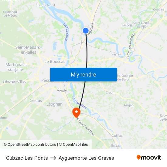 Cubzac-Les-Ponts to Ayguemorte-Les-Graves map