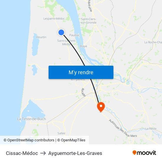 Cissac-Médoc to Ayguemorte-Les-Graves map