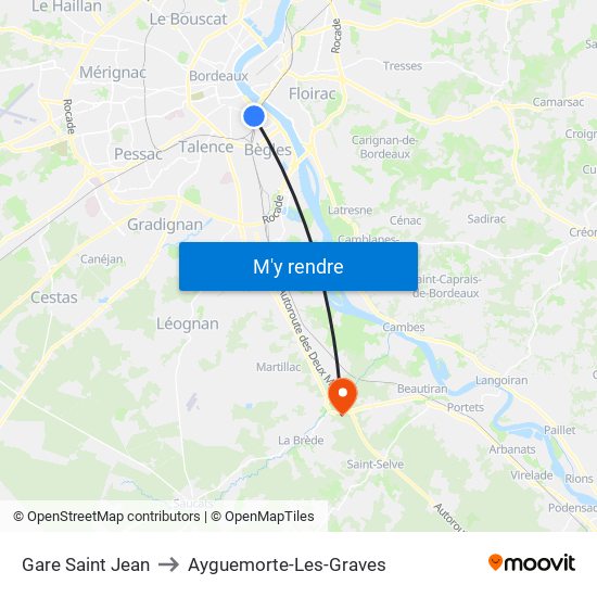 Gare Saint Jean to Ayguemorte-Les-Graves map