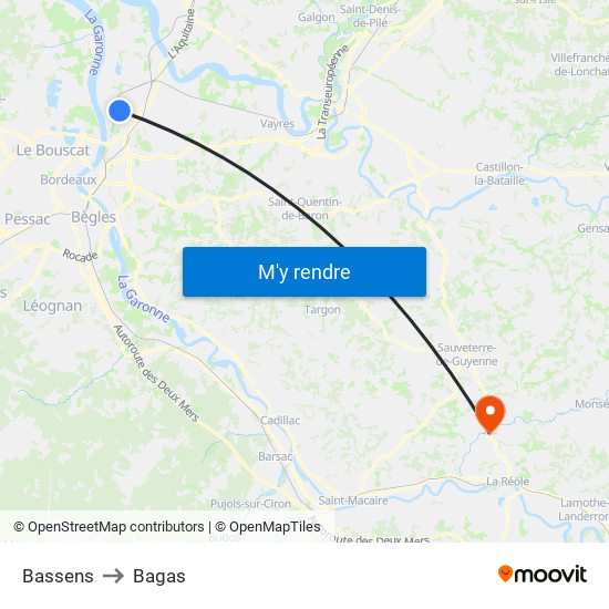 Bassens to Bagas map