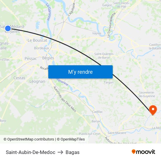 Saint-Aubin-De-Medoc to Bagas map