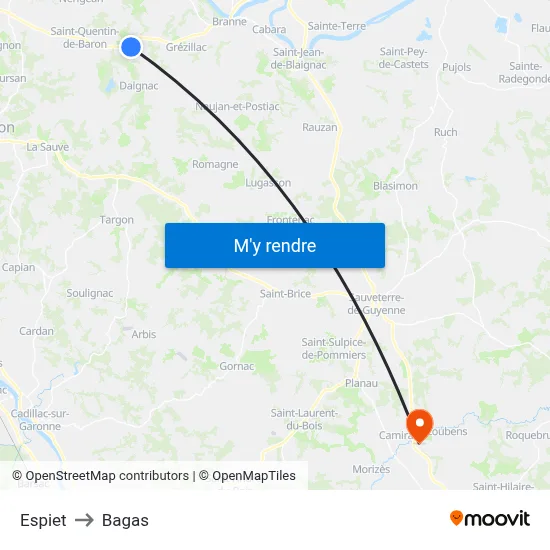 Espiet to Bagas map