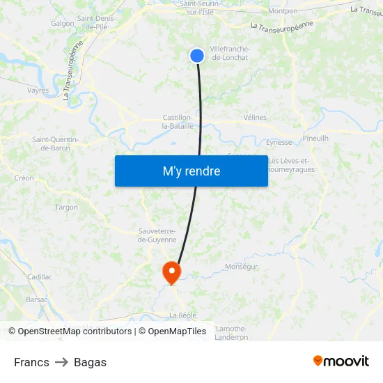 Francs to Bagas map