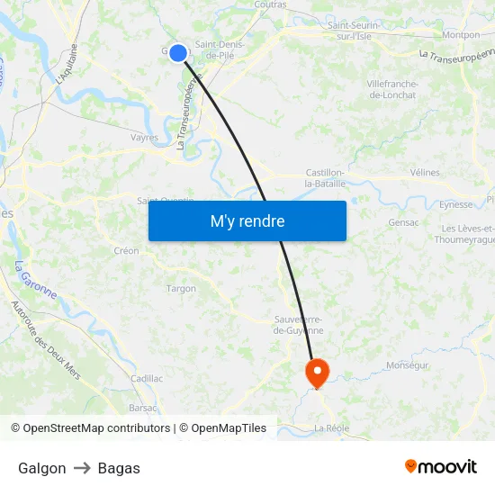 Galgon to Bagas map
