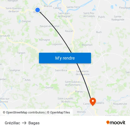 Grézillac to Bagas map