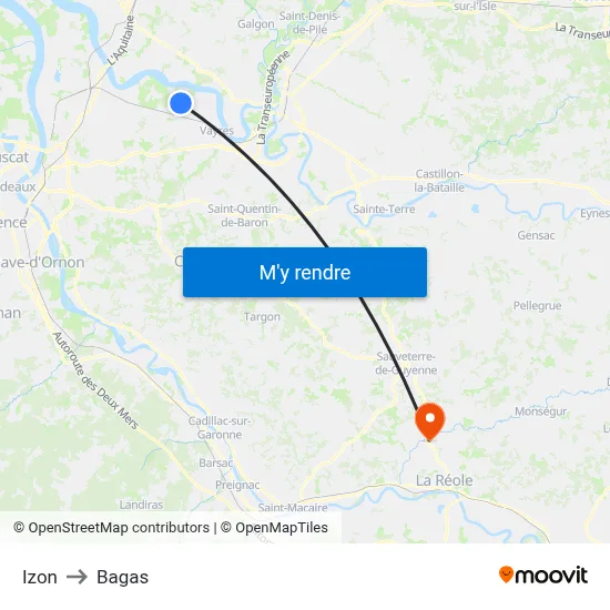 Izon to Bagas map