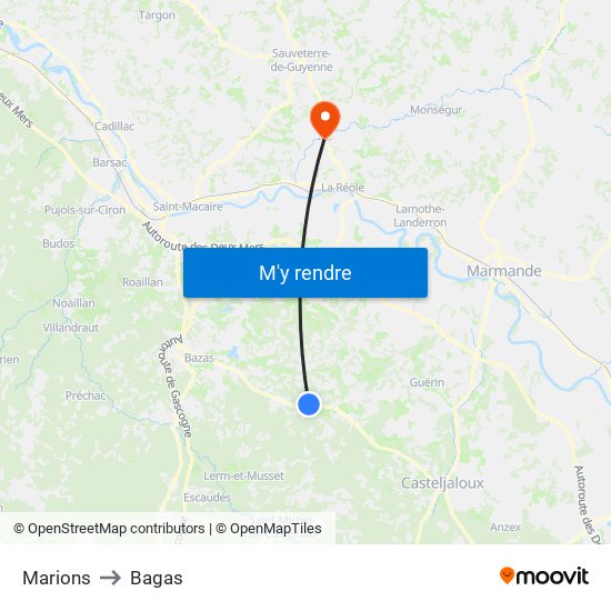 Marions to Bagas map