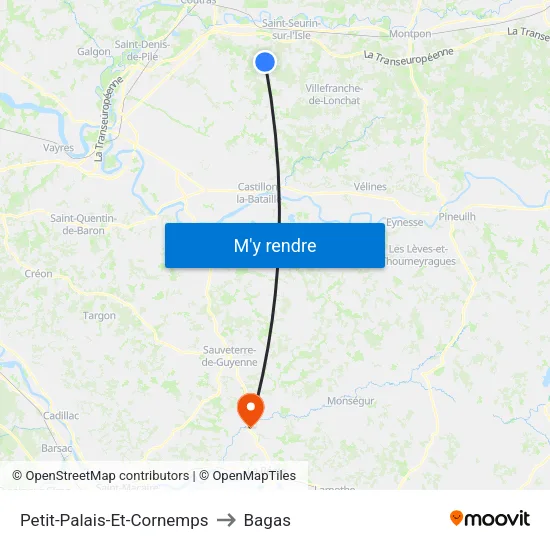 Petit-Palais-Et-Cornemps to Bagas map