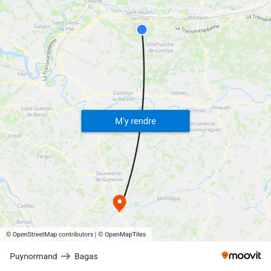 Puynormand to Bagas map