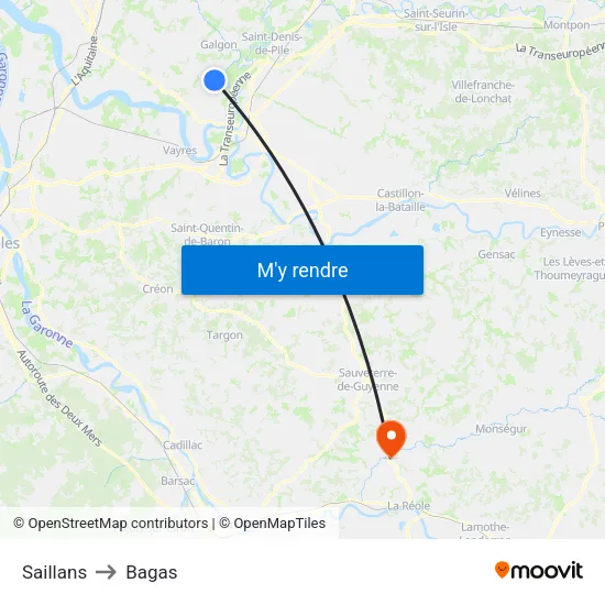 Saillans to Bagas map