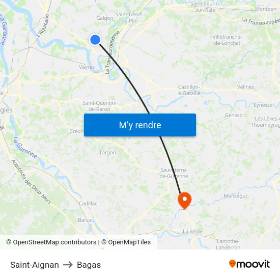 Saint-Aignan to Bagas map